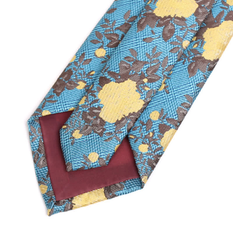 Men's Nature Yellow Flower Dark Cyan Necktie