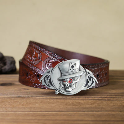 Men's DIY Skeleton Skull Poker Buckle Leather Belt