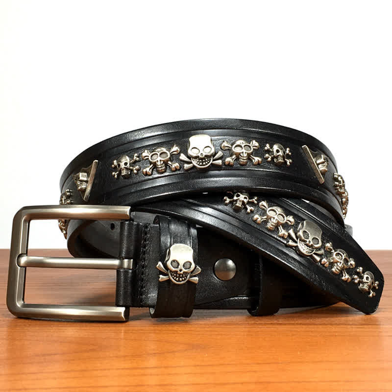 Punk Skull Shape Rivet Studded Leather Belt