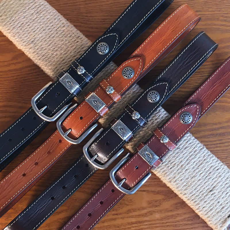 Men's Vintage Rivet Decor Full Grain Leather Belt