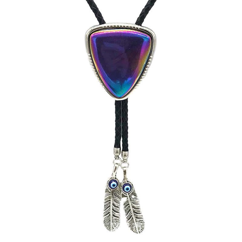 Colorful Triangles Pendant Feather Tip Bolo Tie
