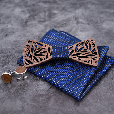 4pcs Men's Hollow Leaf Wooden Bow Tie Set