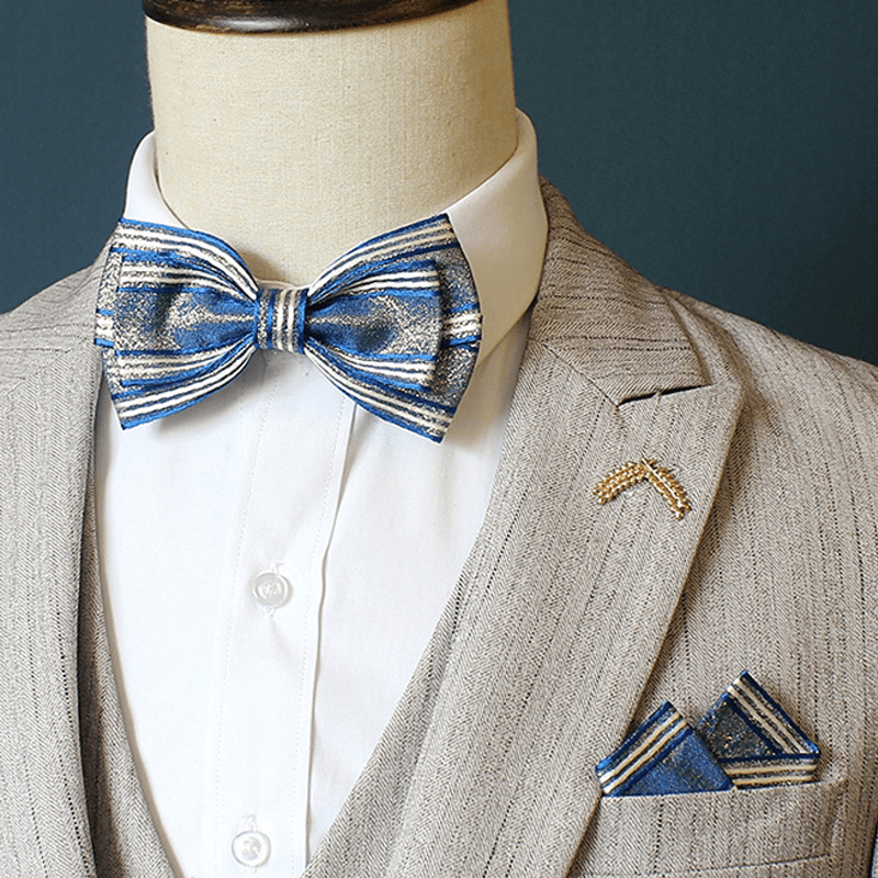 2Pcs Men's Pleated Striped Bow Tie Set