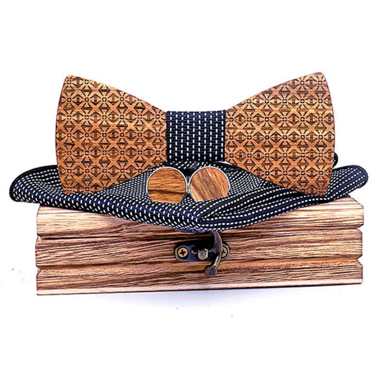 3Pcs Men's Christmas Snowflakes Wooden Bow Tie Set