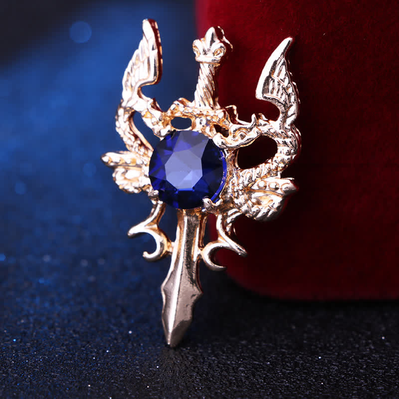 Men's Retro Gem Dragon Sword Brooch