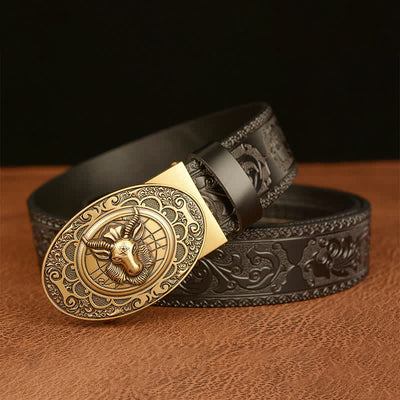 Men's Classical Sheep Head Buckle Leather Belt