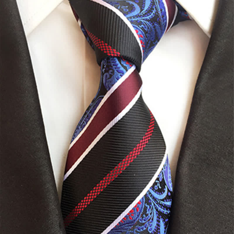 Navy & Black Men's Outstanding Stripe Paisley Necktie