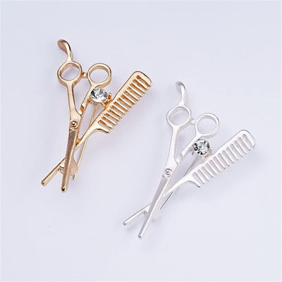 Unisex Novelty Barber Scissors Comb Brooch