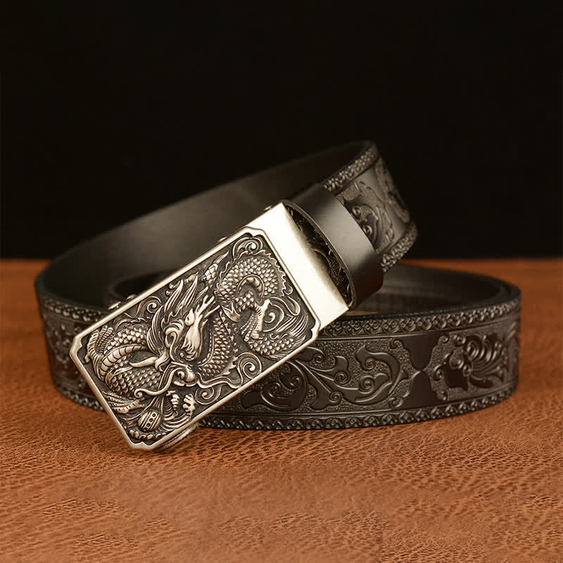 Men's Dragon Square Buckle Leather Belt