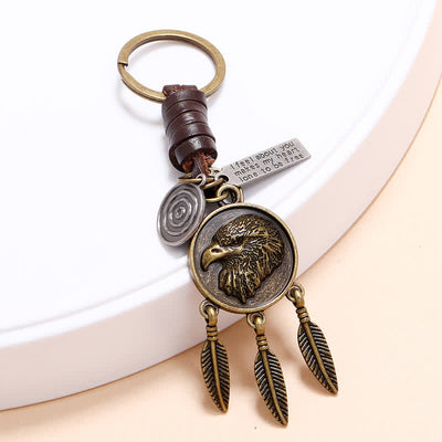 Eagle Head Dream Catcher Pendant Leather Keychain