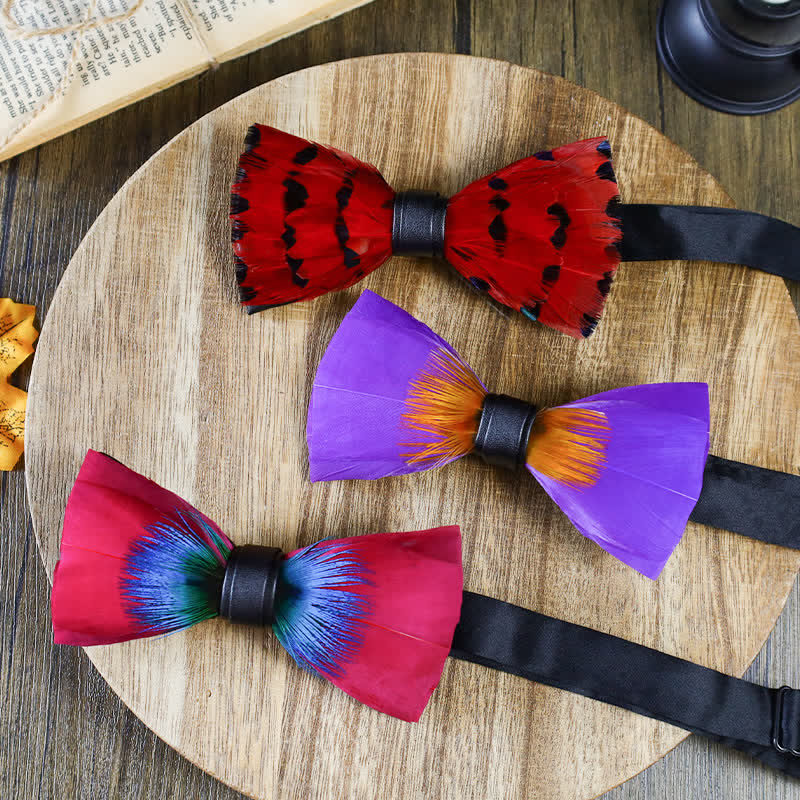 Bright-Coloured Handmade Feather Bow Tie Collection Bundle