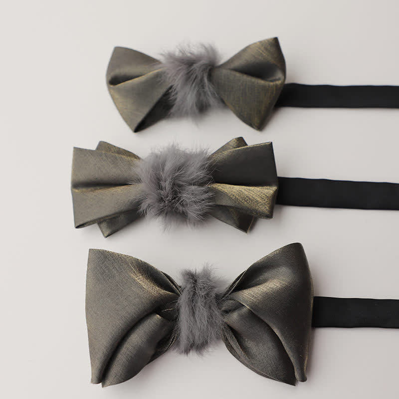 Men's Vintage Gray Soft Plush Decor Bow Tie