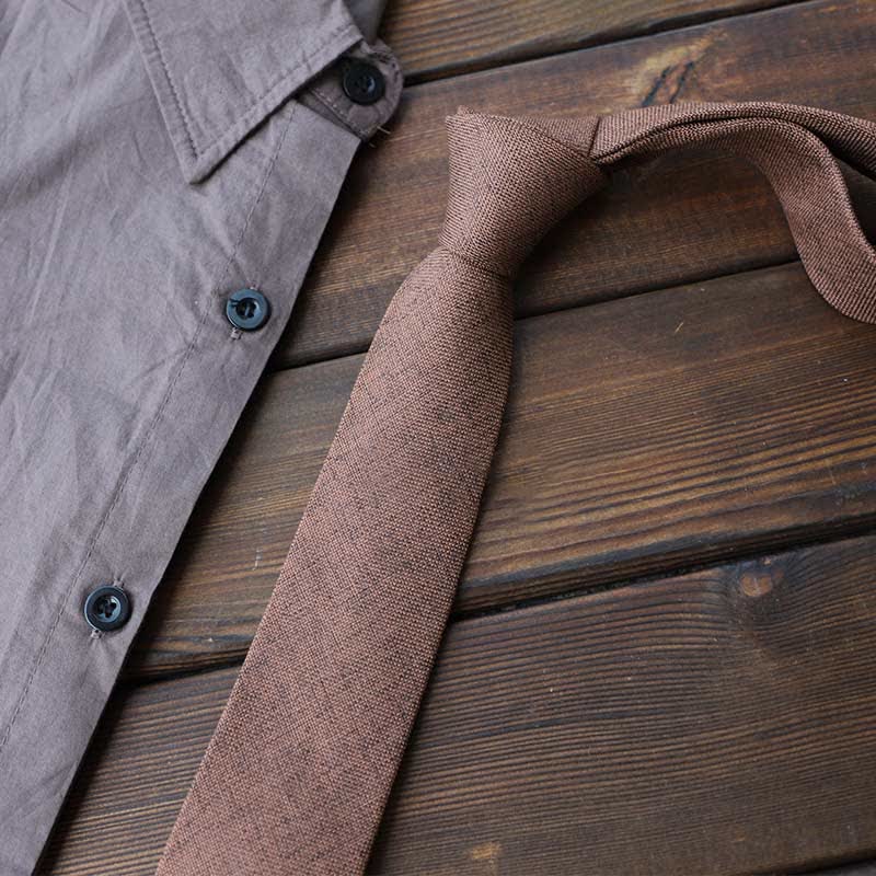 Men's Cotton Linen Solid Color Necktie