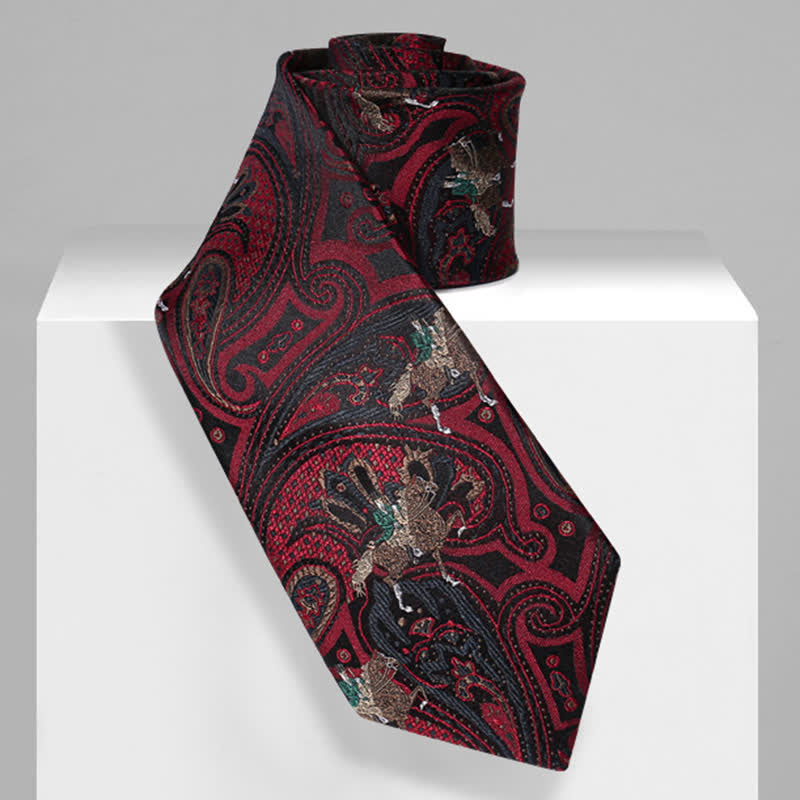 Men's Burgundy Horse Riding Paisley Necktie