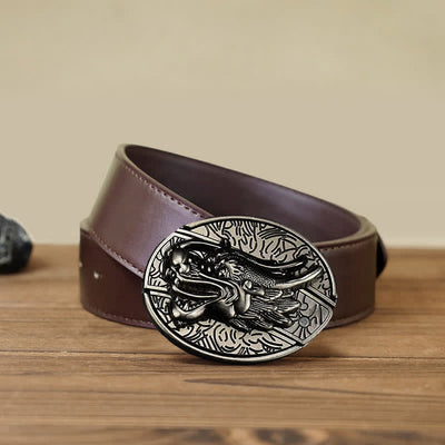 Men's DIY Dragon Head Hidden Folding Knife Leather Belt