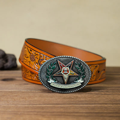 Men's DIY Pentagram Eastern Star Buckle Leather Belt