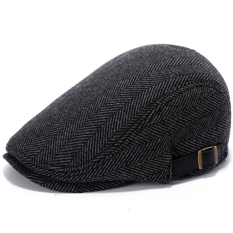 Leather Adjustable Buckle Flat Beanie Cap Beret