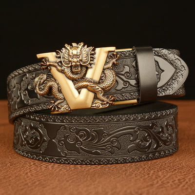Men's Letter V Dragon Embossing Leather Belt