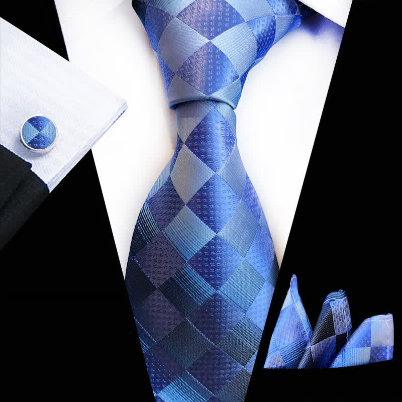 3Pcs Men's Contrast Color Checkerboard Necktie Set