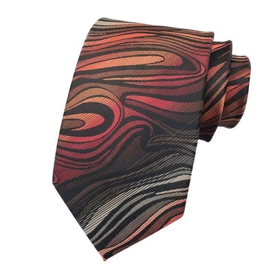3Pcs Men's Red Flame Abstract Wavy Necktie Set