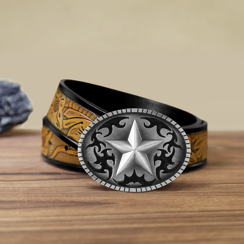 Men's DIY Silver Lone Star Buckle Leather Belt