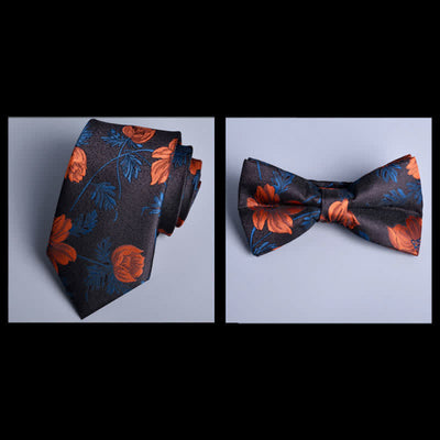 8Pcs Black&Orange Leaves Flower Vogue Necktie Bow Ties Gift Box