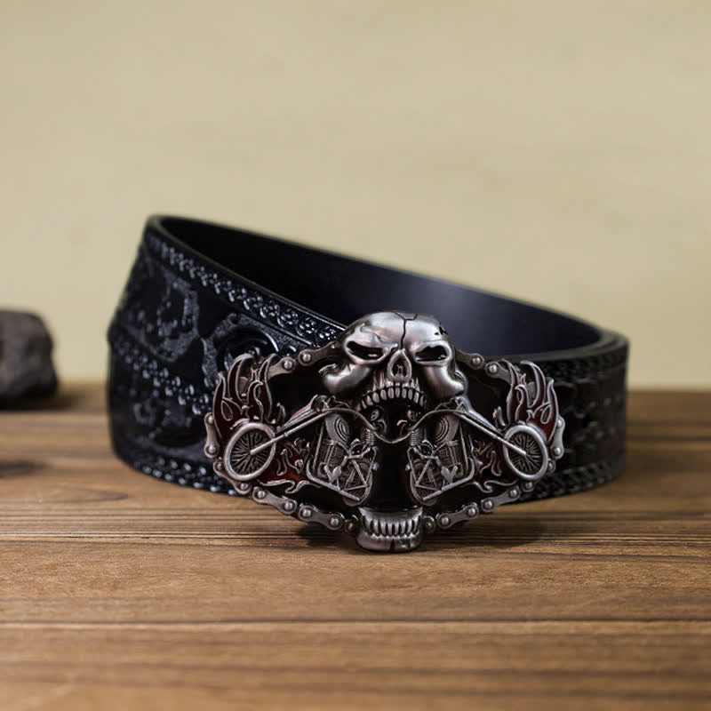 Men's DIY Skull Motorcycle Ghost Head Buckle Leather Belt