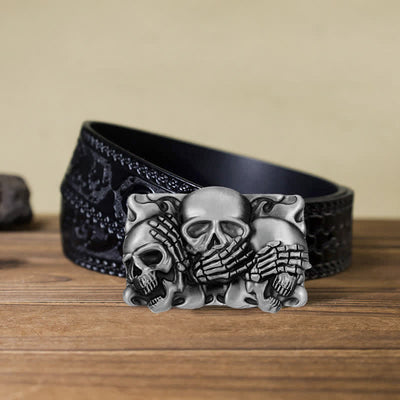 Men's DIY Horrible Laugh Skull Buckle Leather Belt