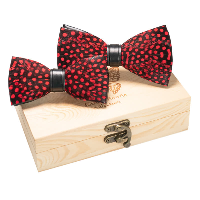 2Pcs Red Finch Parent-Child Polka Bow Ties Set