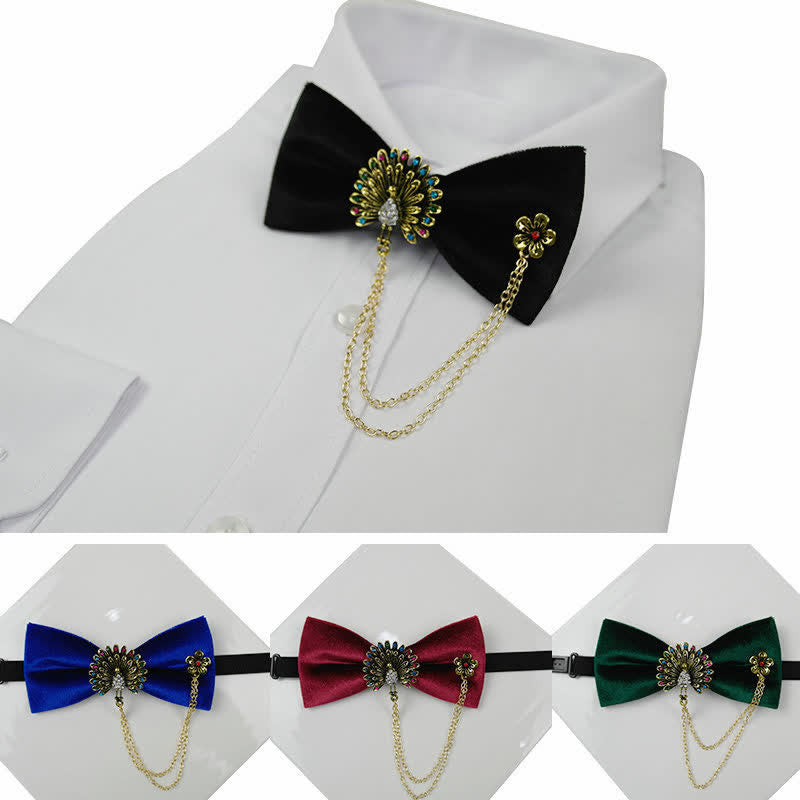 Men's Peacock Chain Decoration Velvet Bow Tie