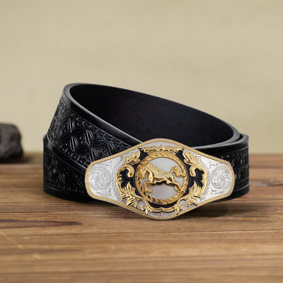 Men's DIY Western Golden Animal Buckle Leather Belt