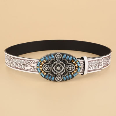 Women's Turquoise Stone Boho Floral Leather Belt