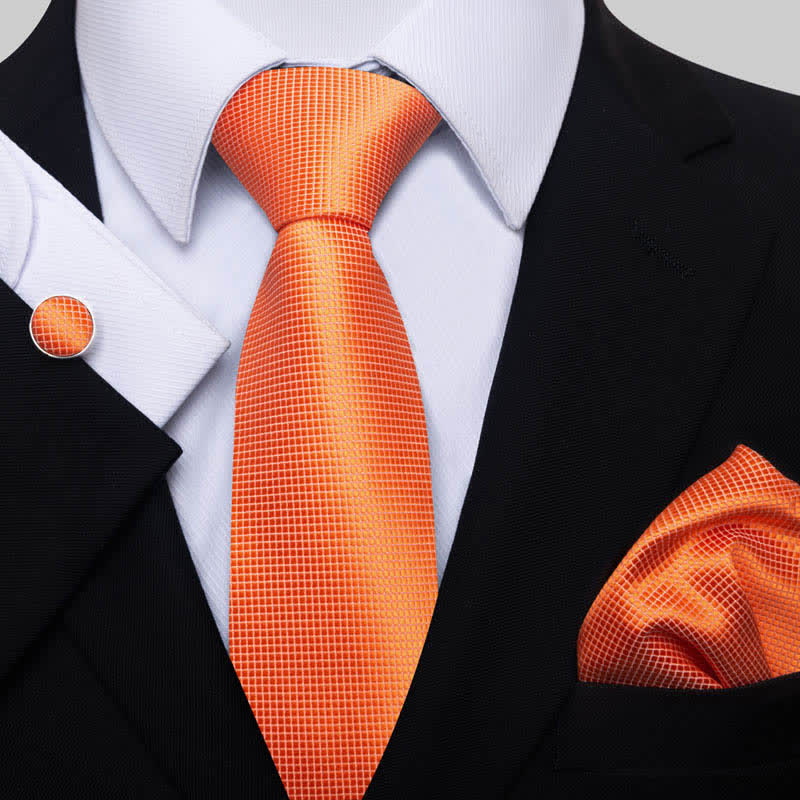3Pcs Orange Men's Sunny Solid Color Necktie Set
