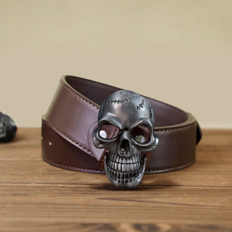 Men's DIY Skull Head Jaw Mobility Buckle Leather Belt