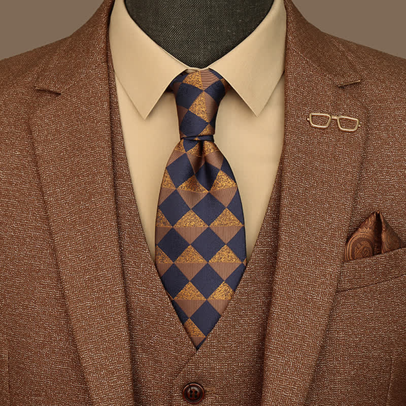 Men's Rustic Gold & Navy Checked Necktie