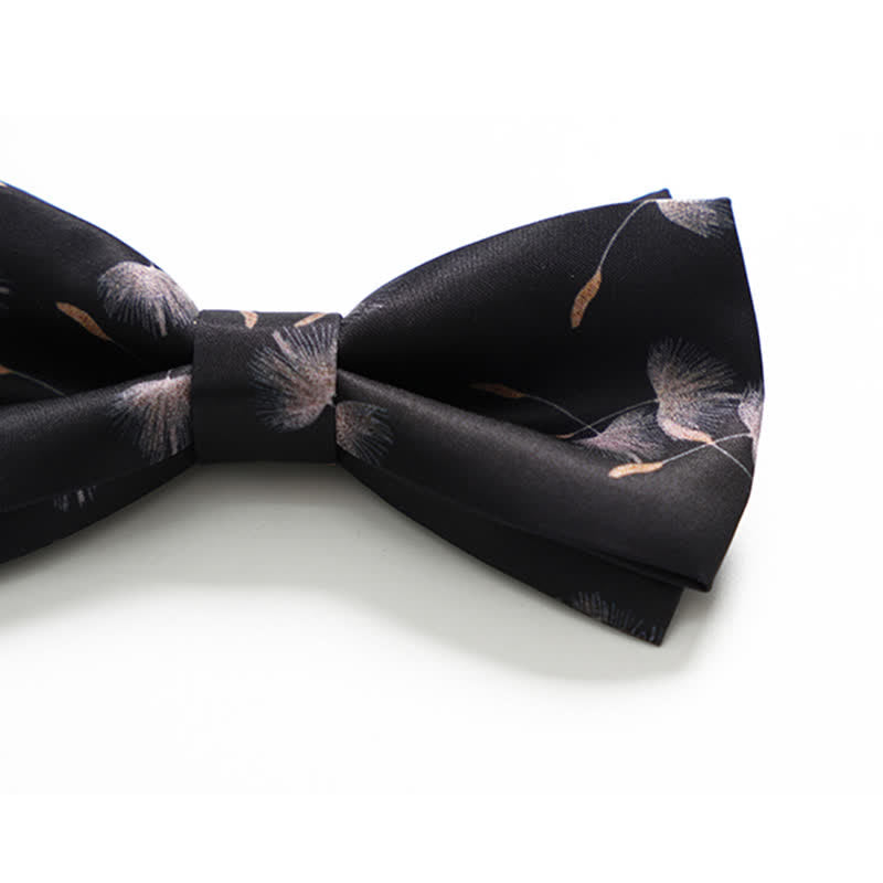 Men's Black Dandelion Flower Printed Bow Tie