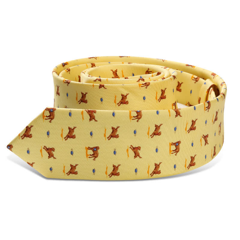 Men's Yellow Dog And Frisbee Necktie