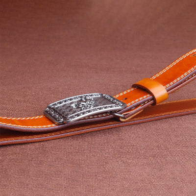 Men's Ethnic Cowboy Silver Horse Leather Belt