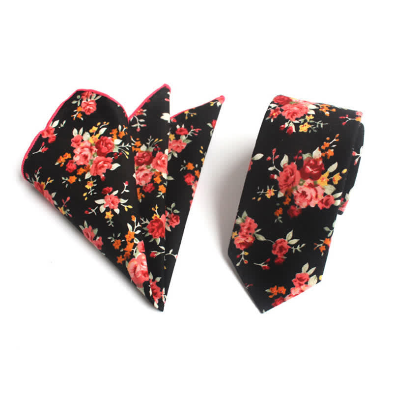 2Pcs Men's Pastel Flower Hanky Necktie Set