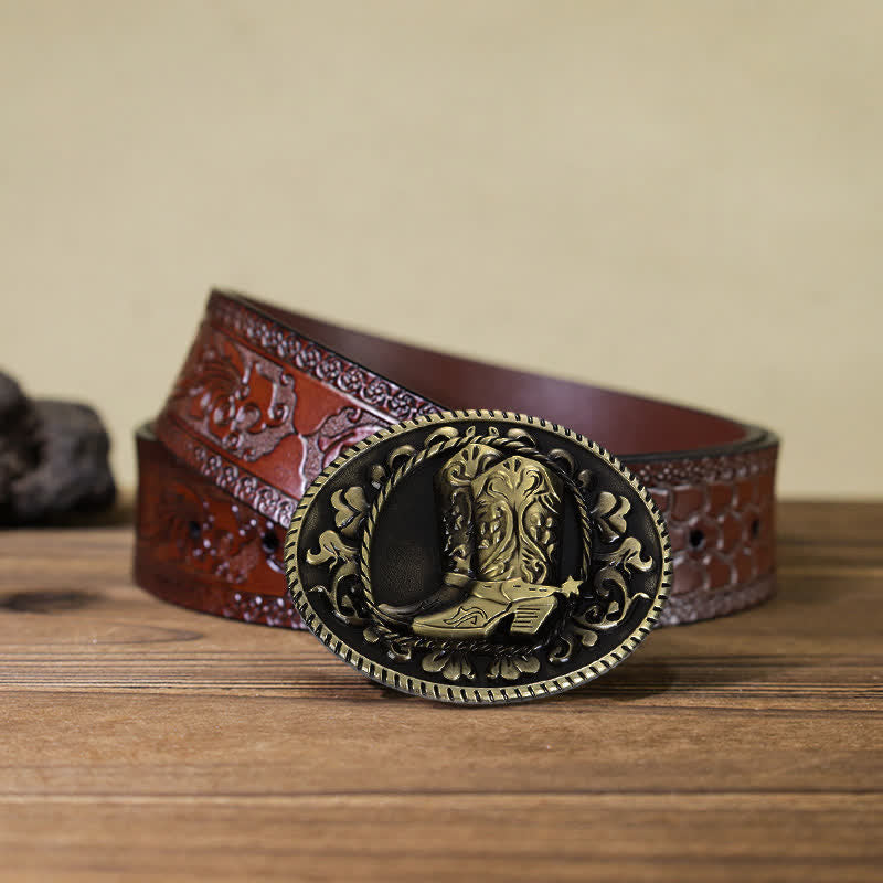 Men's DIY Cowboy Boots Buckle Leather Belt