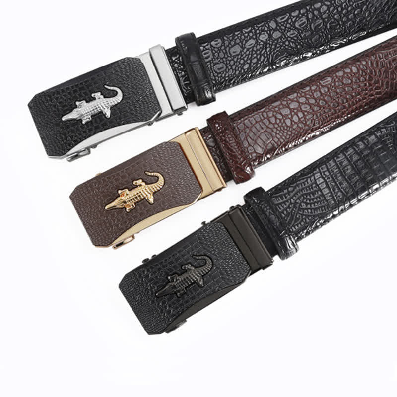 Men's Crocodile Reliefs Buckle Leather Ratchet Belt