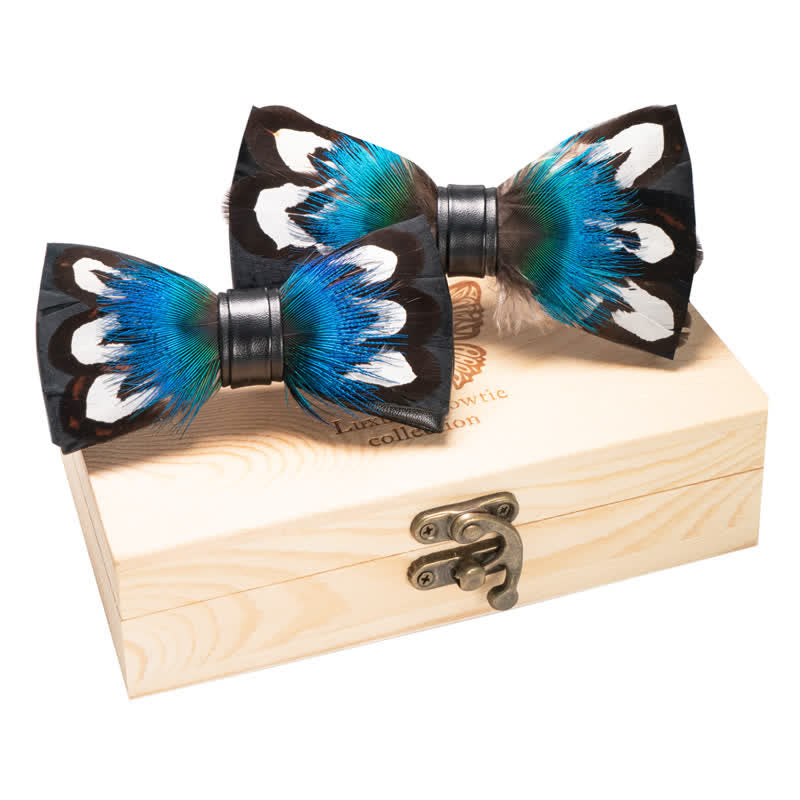 2Pcs Blue & Black Parent-Child Peacock Bow Ties Set