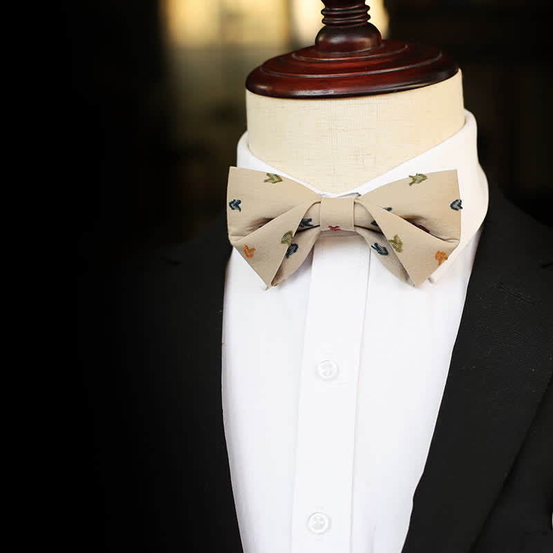 Men's Khaki Embroidery Arrows Bow Tie