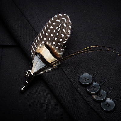 Brown Carbon Dot Wild Feather Bow Tie with Lapel Pin