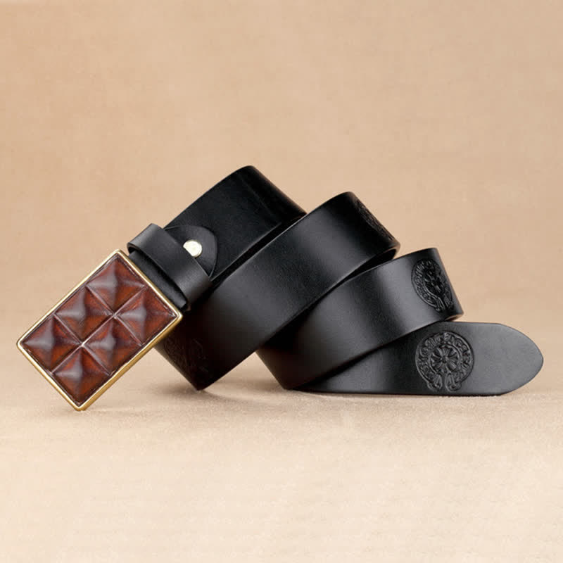 Men's Chocolate Rectangular Buckle Leather Belt