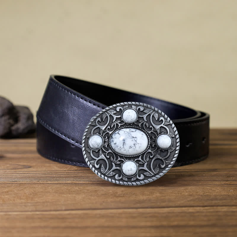 Men's DIY Western Cowboy Turquoise Buckle Leather Belt