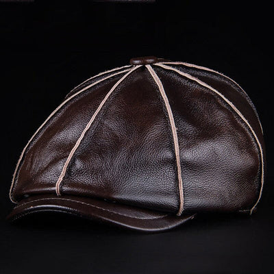 Literary Octagonal Genuine Leather Beret Cap