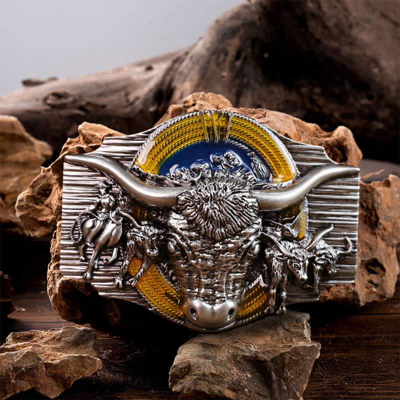Men's DIY Domineering Longhorn Bull Buckle Leather Belt