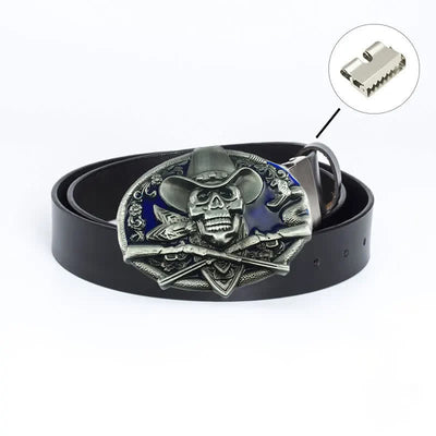 Men's Pirate Skull Cross Guns Leather Belt