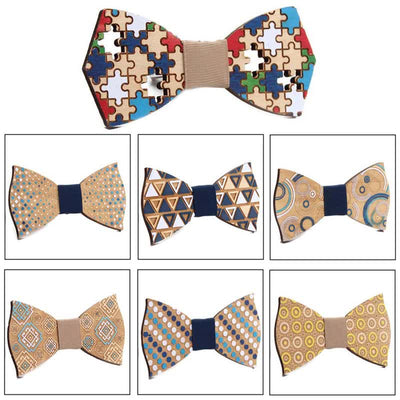 Men's Puzzle Pieces Painting Wooden Bow Tie